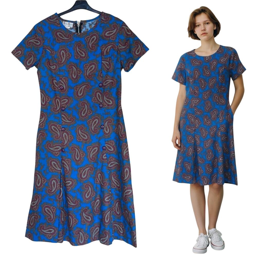 Vintage Dress Pleated Paisley